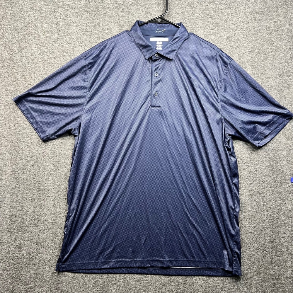 Greg Norman Shirt Mens XXL Blue Polo  ML75 Play Dry Geometric Performance Golf